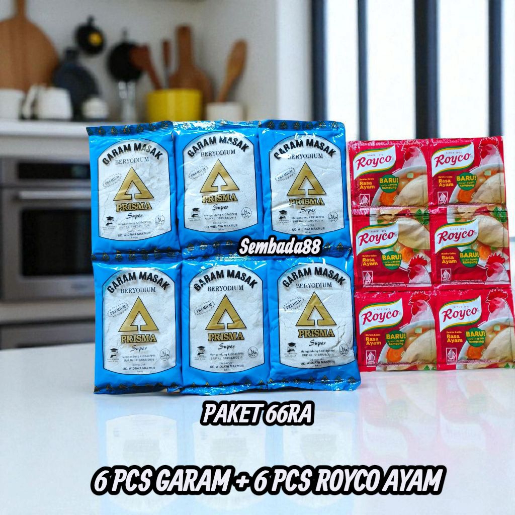 

PAKET 9 RIBUAN 6 PCS GRAM 100 GRAM + 6 PCS ROYCO 8 GRAM / GARAM / GAREM / GARAM MASAK
