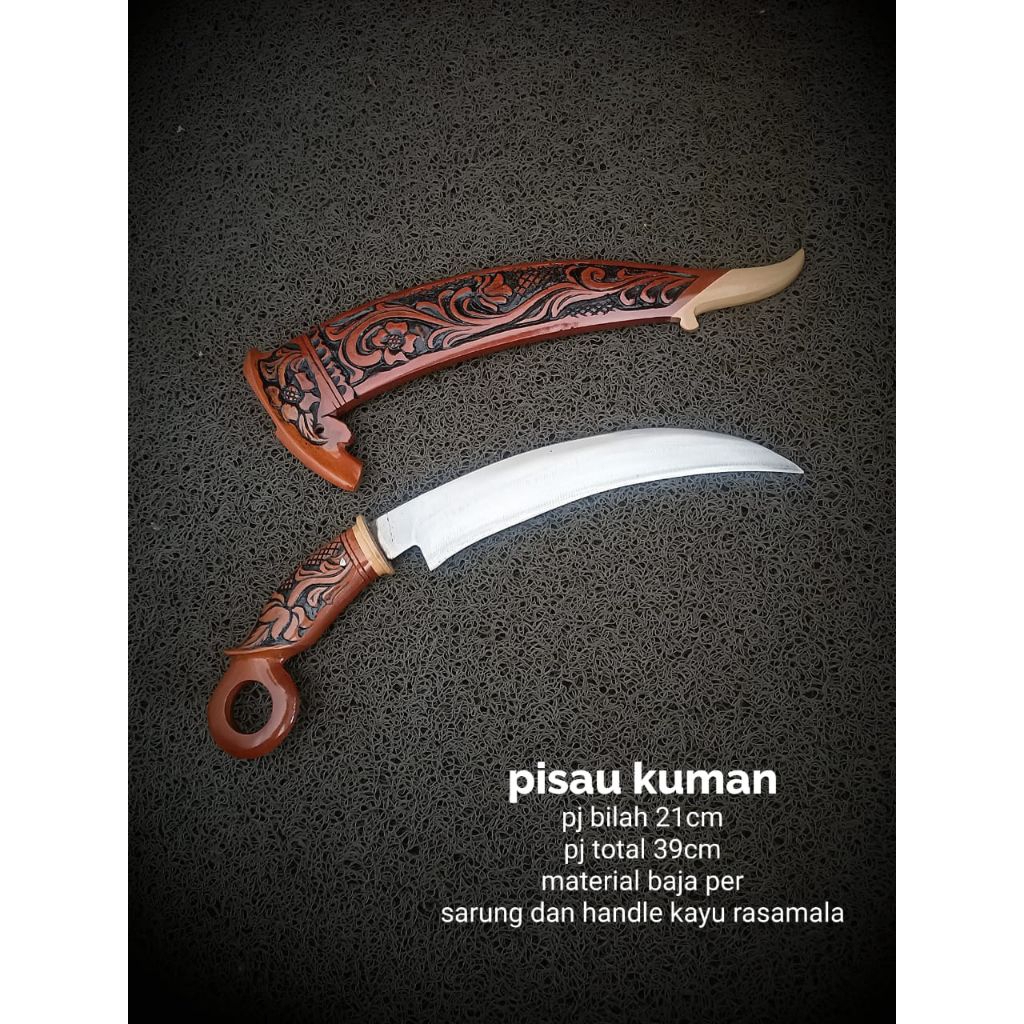 pisau kuman kayu rasamala full ukir/pisau kerambit asli