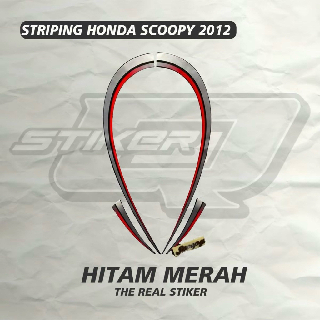 Striping Standar Honda Scoopy 2012 Hitam Merah - List Body Scoopy