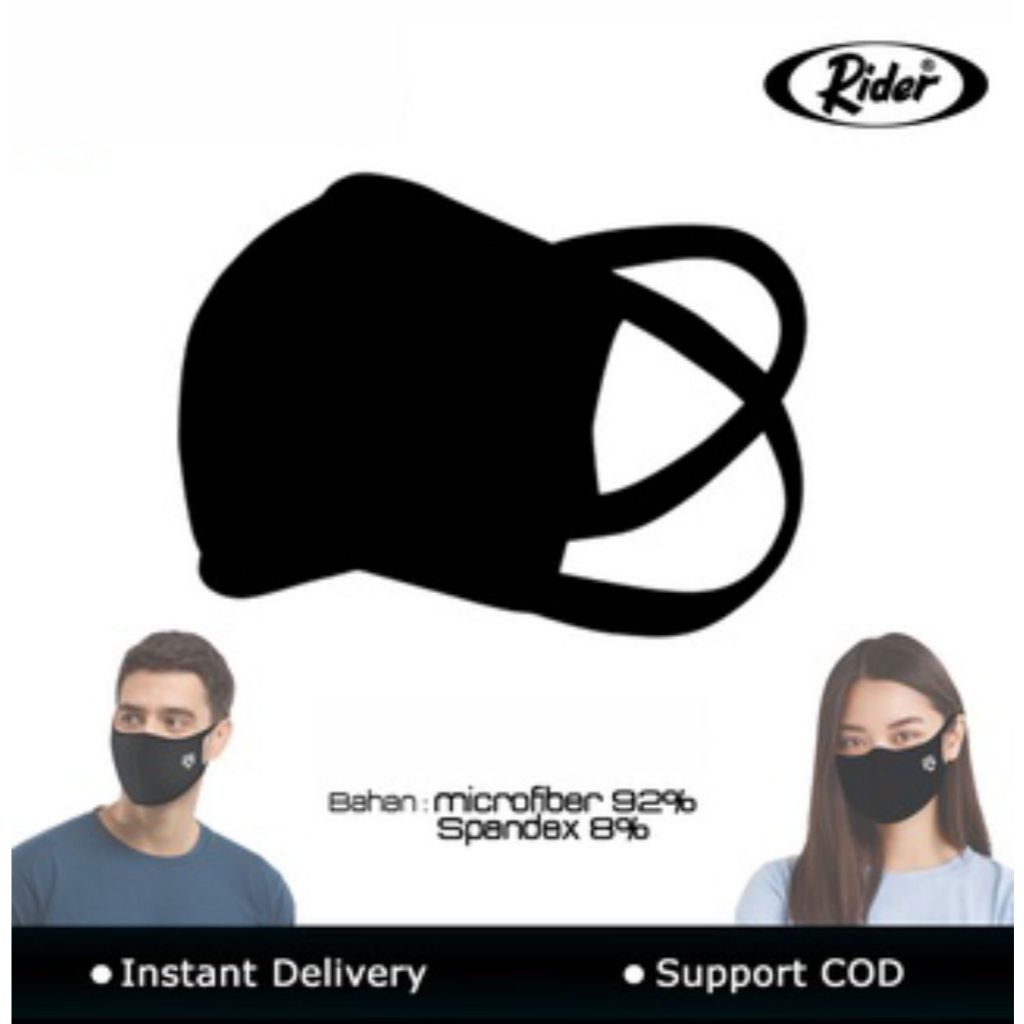 RIDER MASKER KAIN 2PLY DEWASA - HITAM PUTIH - BERKUALITAS TERJAMIN MURAH PROMO ORIGINAL