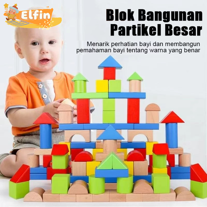 100Pcs Set Balok Susun Kayu Mainan Edukasi  Mainan Kayu untuk Balok Susun Rakitan Mainan Pendidikan 