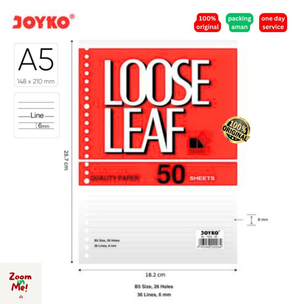 

Loose Leaf A5 Joyko (Garis) Isi 50 Lembar / Isi Refil Binder A5 50 Lembar Garis