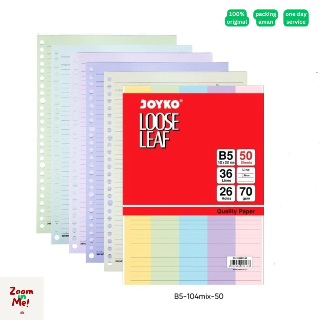 

Loose Leaf B5 Joyko Isi 50 Warna Warni (Mix) / Isi Refil Binder B5 50 Lembar (Mix)
