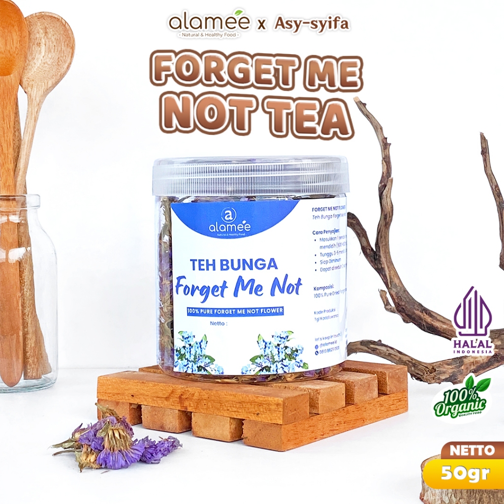 

ALAMEE Teh Bunga Forget Me Not Flower Tea Organik Kering Dried Siap Seduh Minum Toples 50g