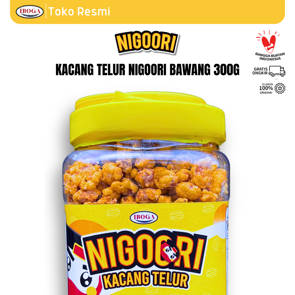 

Snack kacang Telur Gurih Telor Toples 300g NIGOORI Rasa Original Bawang