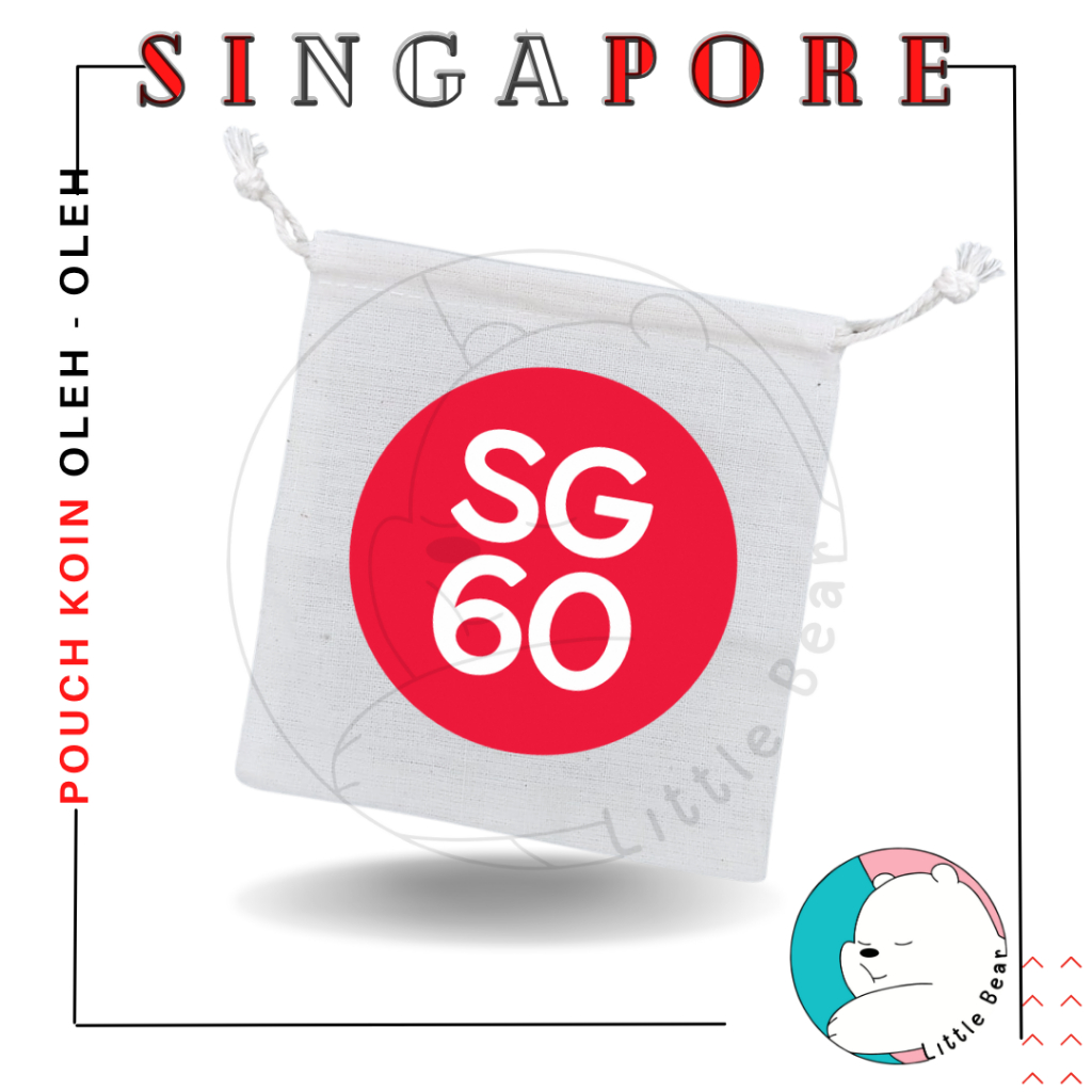 Littlebear Pouch Koin Souvenir Singapore Dompet Koin Oleh Oleh Bahan Blacu Tali Serut Type 3