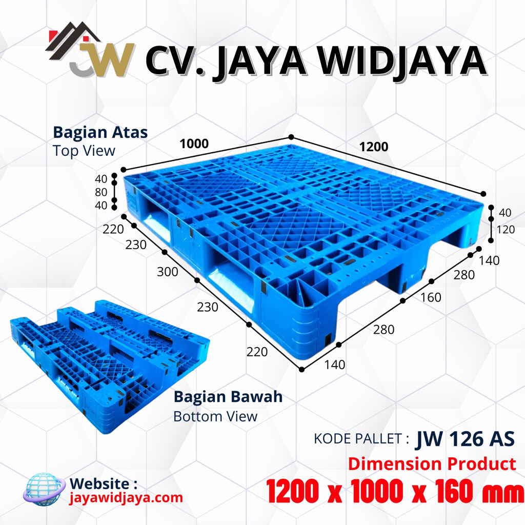 PALLET PLASTIK JWPLAST | PALLET PLASTIK JW 126 AS BIRU | UKURAN 1200 x 1000 x 160 | SINGLE DECK PALL