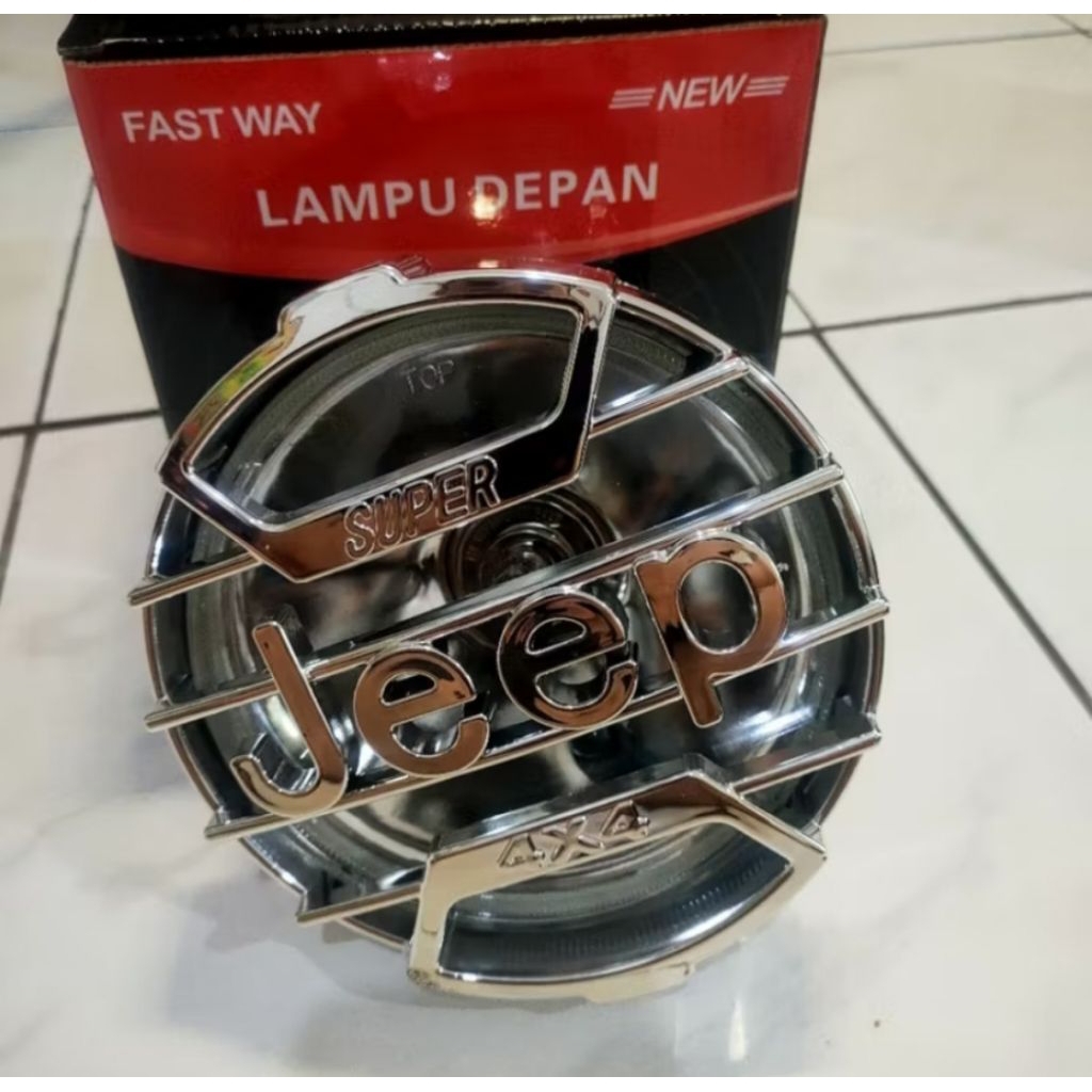 Lampu Depan Refektor Japstyle Jeep 4x4 Crome 35w H4 Crome Kaca Bening