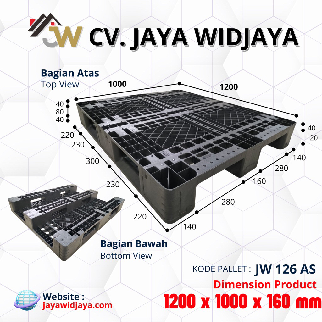 PALLET PLASTIK JWPLAST | PALLET PLASTIK JW 126 AS HITAM | UKURAN 1200 x 1000 x 160 | SINGLE DECK PAL