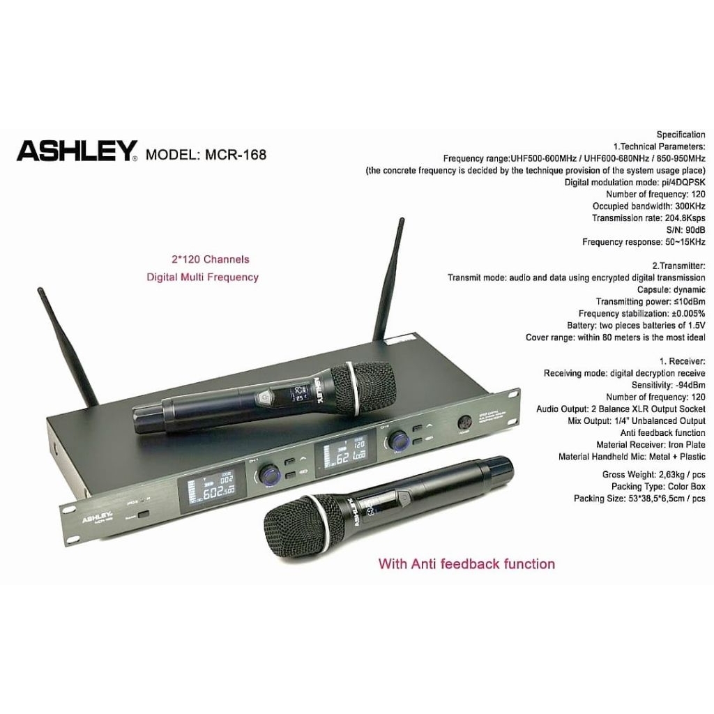 mic wireless ashley mcr 168  microphone wireless ashley MCR168 original