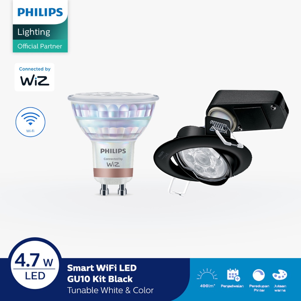 Philips Lampu Spotlight Smart Wifi LED MR16 4.7W GU10 Bluetooth Color RGB GU10 dengan fitting dan fr