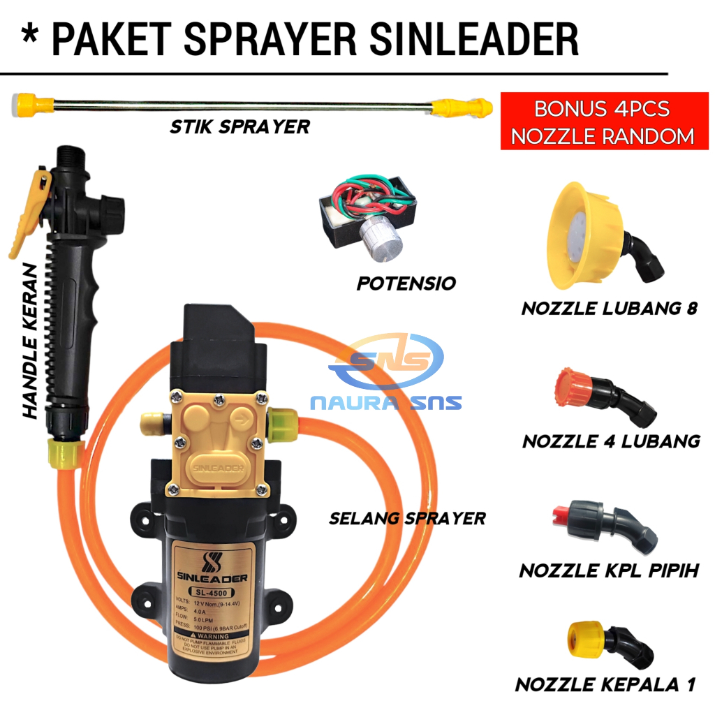 Paket Dinamo Sprayer Elektrik / Nozzle / Potensio / Sprayer Pertanian Dinamo Pompa Dc 12v Sinleader 