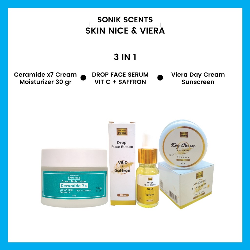 SONIK SCENTS Paket 3 in 1  Drop Face serum with VIT C + Saffron With Cream Moisturizer Ceramide 7X +