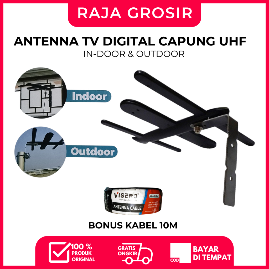 Antena TV Digital UHF Tanaka Capung - Indoor & Outdoor, Cocok untuk TV Digital + Bonus Kabel 15M