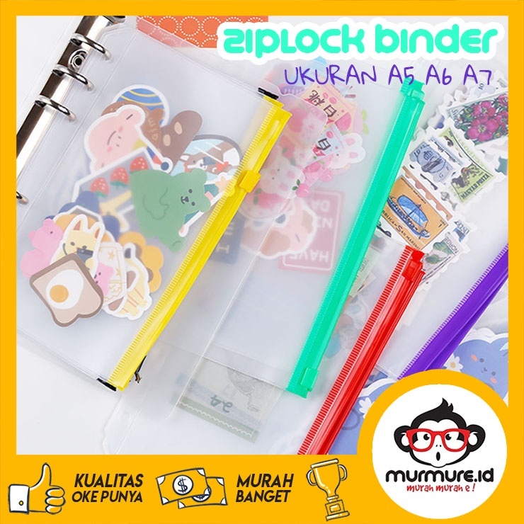 

Ziplock Sleeve Warna Warni Binder A6 Ziplok Kantong Zipper Binder A5 A7 Card Loose Leaf