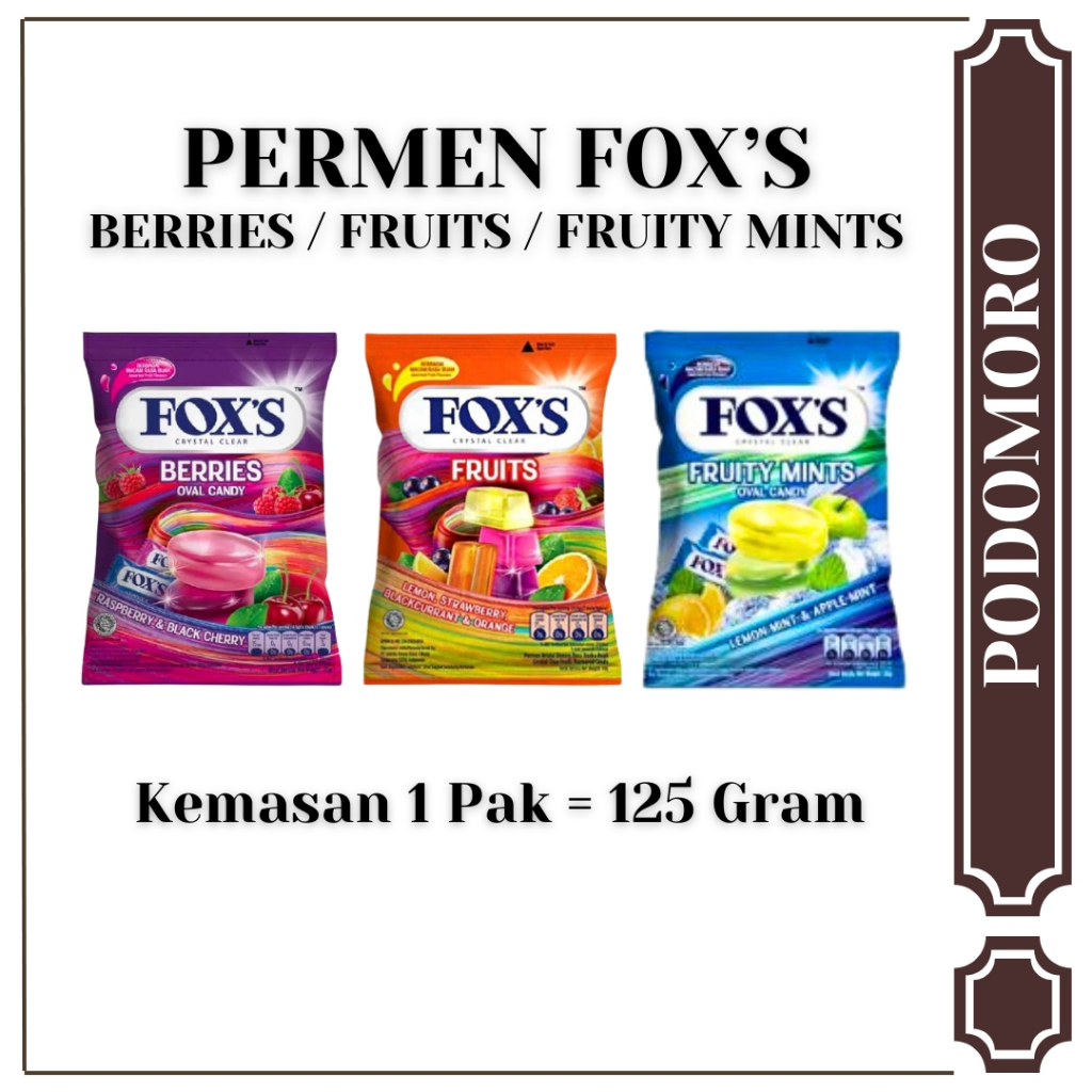 

Permen Fox's Rasa Berries / Fruits / Fruity Mints Permen Oval Candy - 1 Pak isi 125 Gram