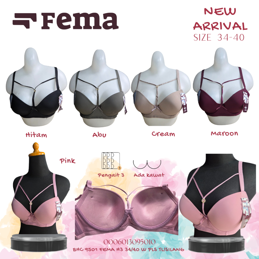 [Sexy Bra] Fema Official Shop Ecer 1 pcs Bra 9501 BH Dinas Malam Bra Seserahan Bra Kawat Busa Tebal