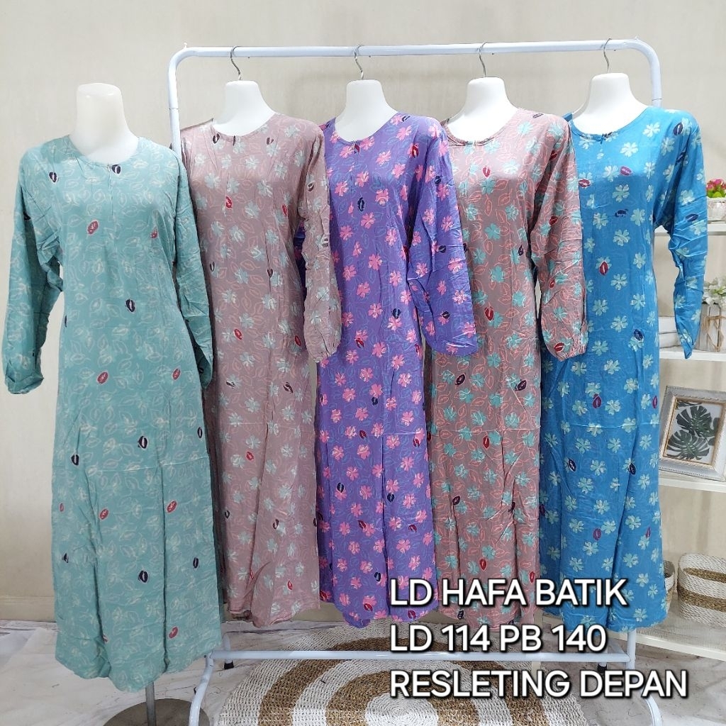 HAFA BATIK daster gamis rumahan tangan panjang santung lengan panjang karet resleting depan warna so