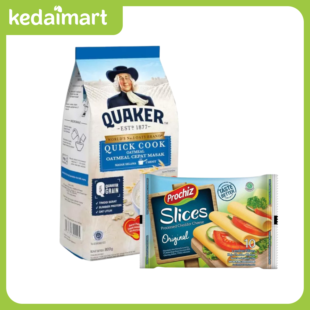 

(Bundle Hemat) Quaker Oat Quick Cook Pouch 800 Gram + Prochiz Keju Cheddar Slice 10s