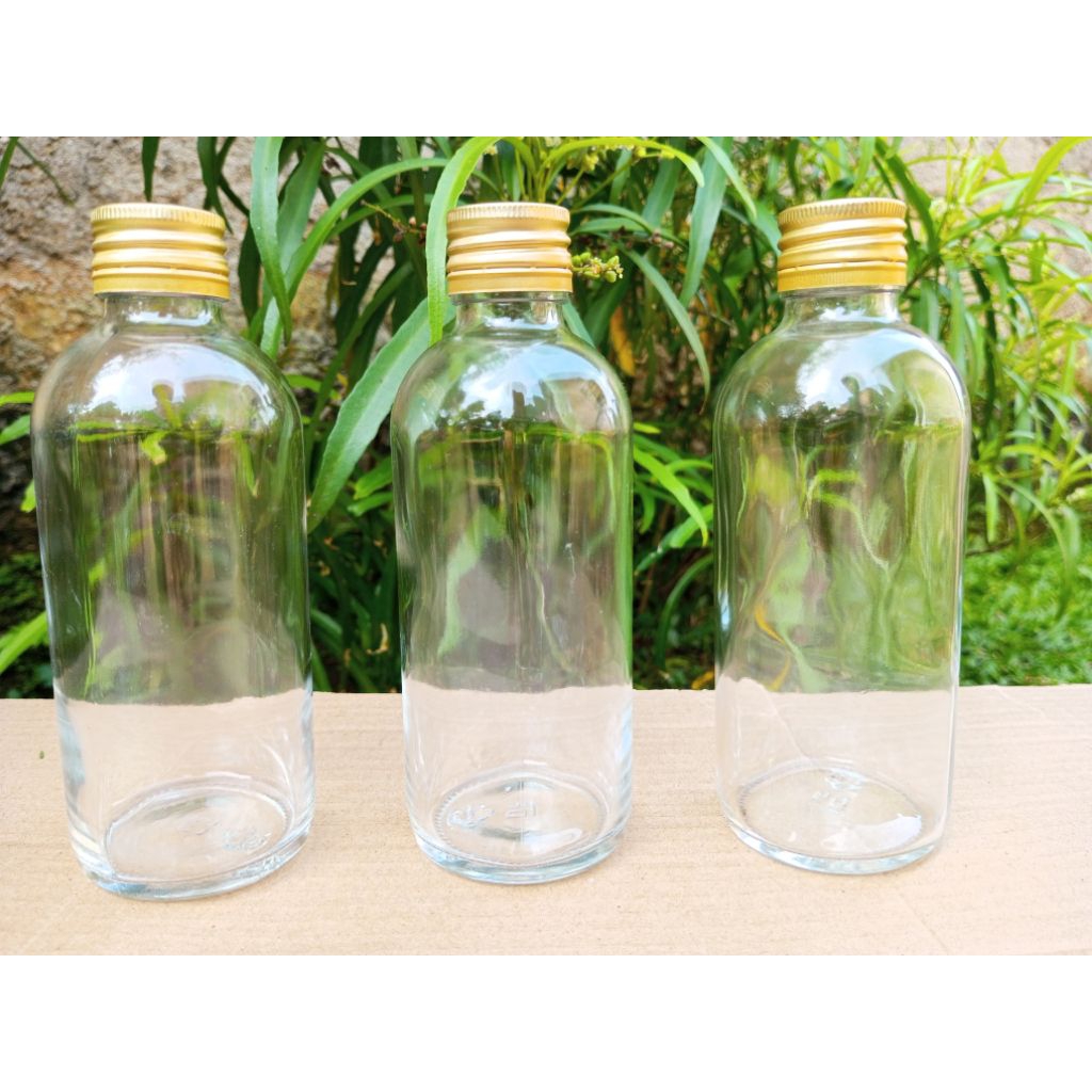 Botol kaca 200ml tutup gold / botol kaca 200ml / botol kaca bening 200ml