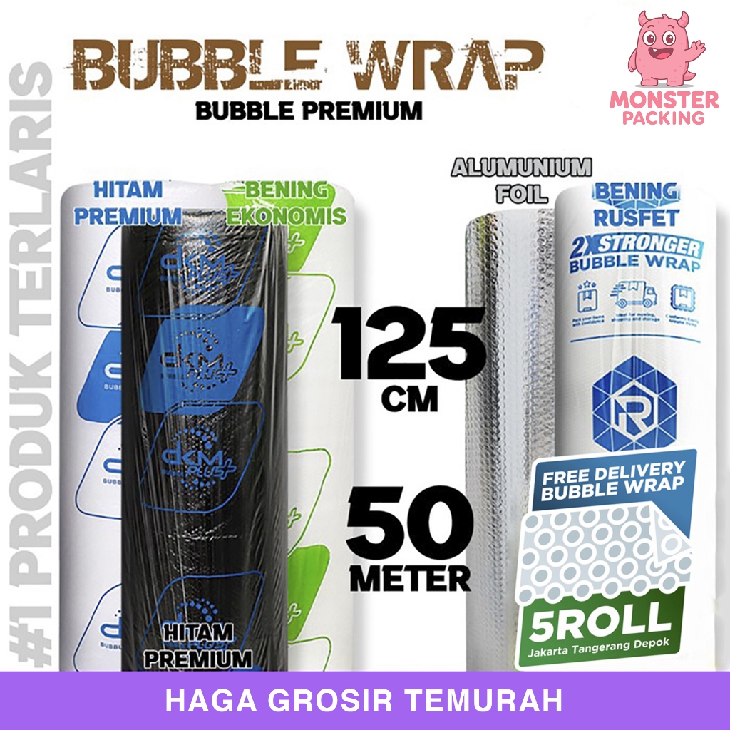 

Plastic BubbleWrap 125cm x 50m BUBBLE WRAP BERWARNA DKM PLUS RUSFET TERMURAH / ROLL