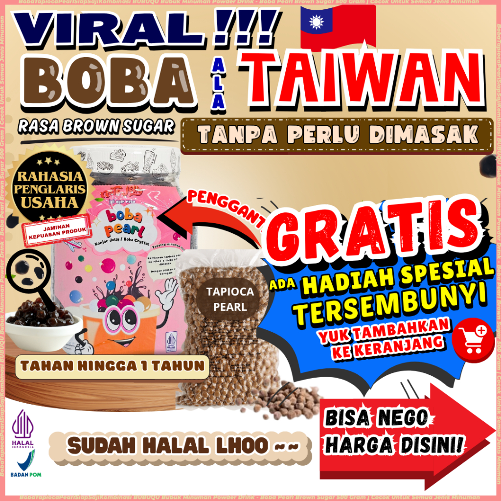 

BobaTapiocaPearlSiapSajiKombinasi BUBUQU Bubuk Minuman Powder Drink - Boba Pearl Brown Sugar 500 Gram | Cocok Untuk Semua Jenis Minuman