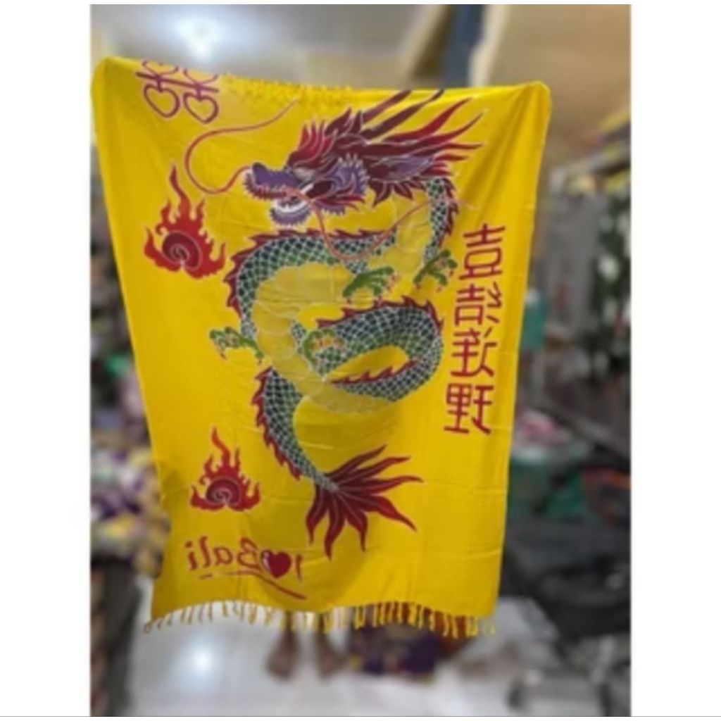 Kain Bali Pantai Motif Naga ada rumbai ukuran besar bahan adem tebal banget