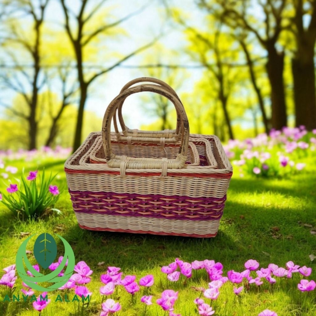 SET 3 Keranjang Rotan Belanja / Tas Anyaman – Anyam Alam