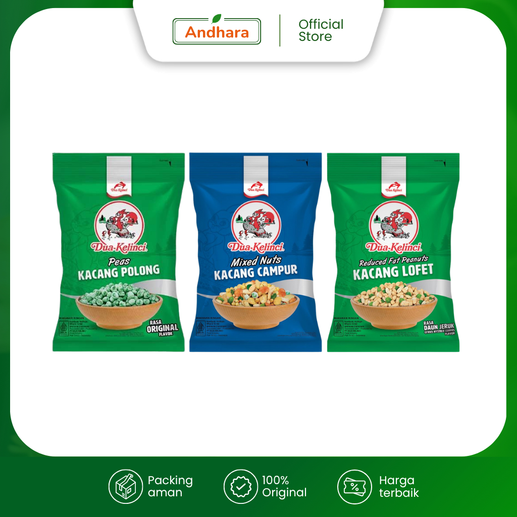 

Dua Kelinci Aneka Kacang 60gr - Kacang Polong/ Kacang Lofet/ Kacang Campur