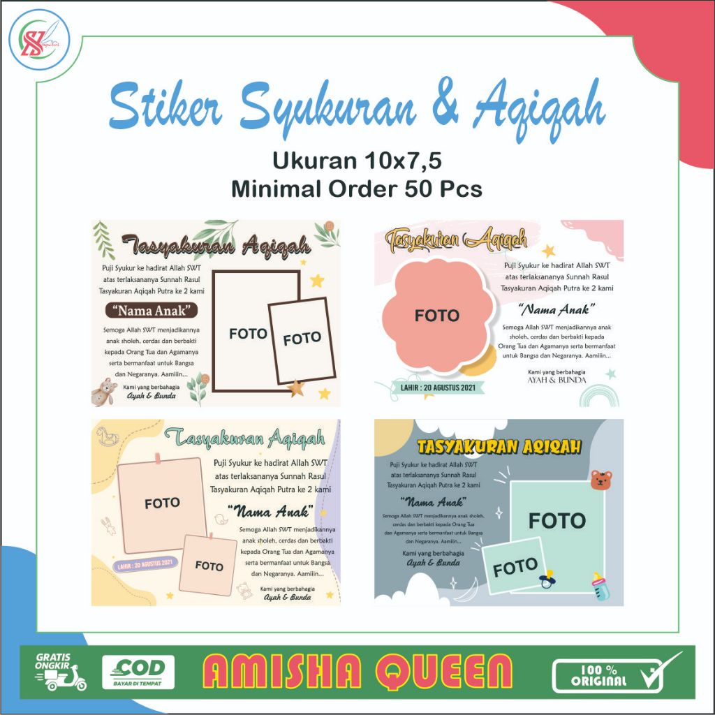

>MISHQUEEN< DESAIN 1 STIKER AQIQAH / STIKER SYUKURAN / CETAK STIKER / LABEL / FREE DESAIN / DESIGN / STIKER 4 BULANAN