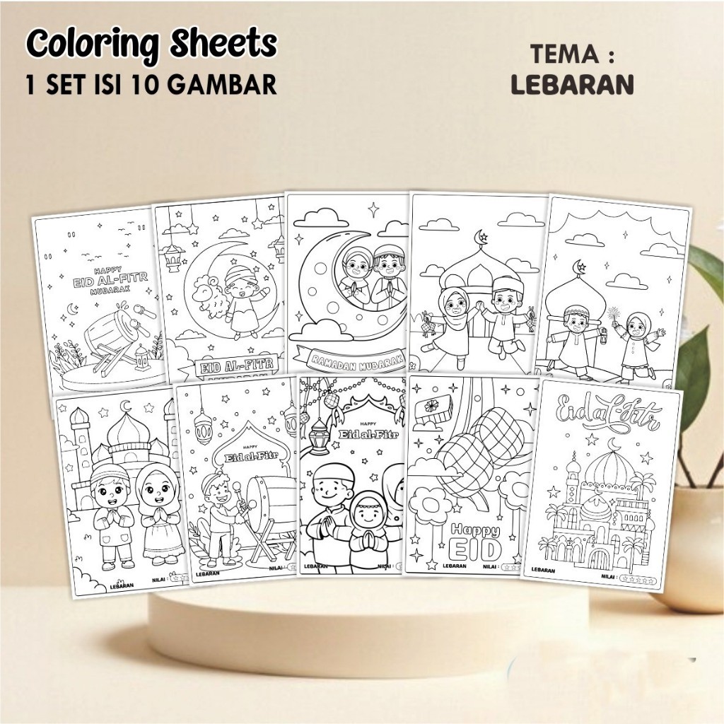 

Kertas Lembar Mewarnai Anak A4 - Coloring Sheet Satuan Tema LEBARAN - PHBI PHBN Kertas Tebal