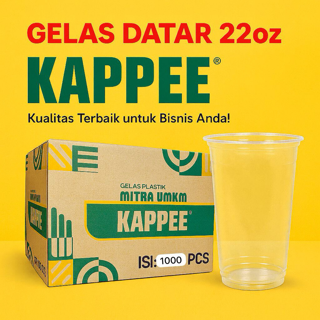 1 DUS Gelas Plastik 22oz KAPPEE Tebal 7gr – Gelas Datar Bening Minuman Dingin Es Boba Thai Tea Jus –