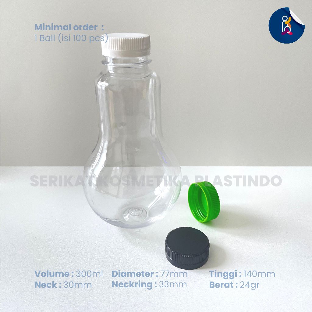 Botol Bohlam Kemasan Minuman 300ml Plastik PET Botol Lampu 300 ml tutup SN