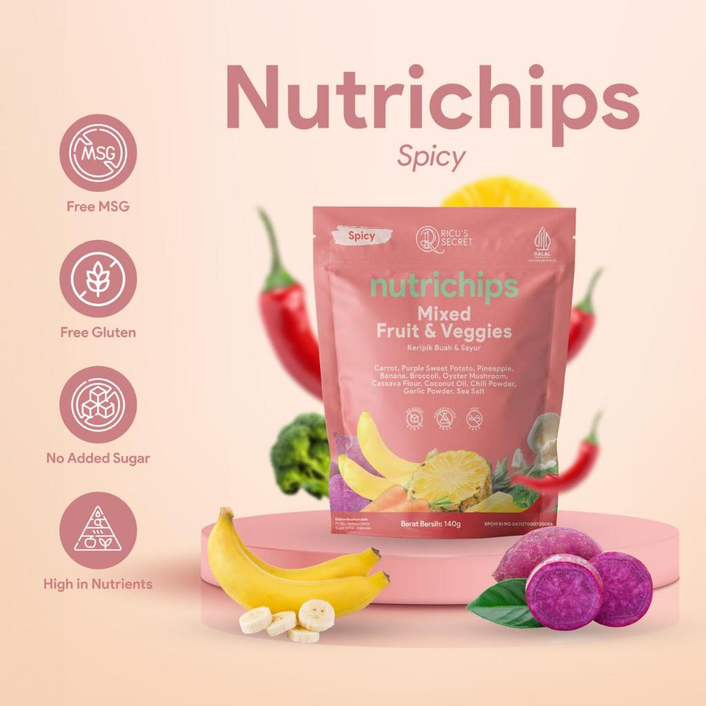 

RICU'S SECRET Nutrichips Spicy/Pedas - Snack Cemilan Sehat Keripik Buah & Sayur Mix