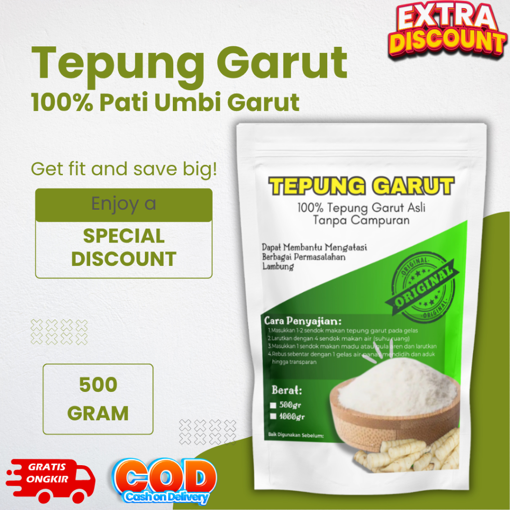 

TEPUNG GARUT PREMIUM 500 Gram / Pati Asam Lambung / Angkrik / Arrowroot