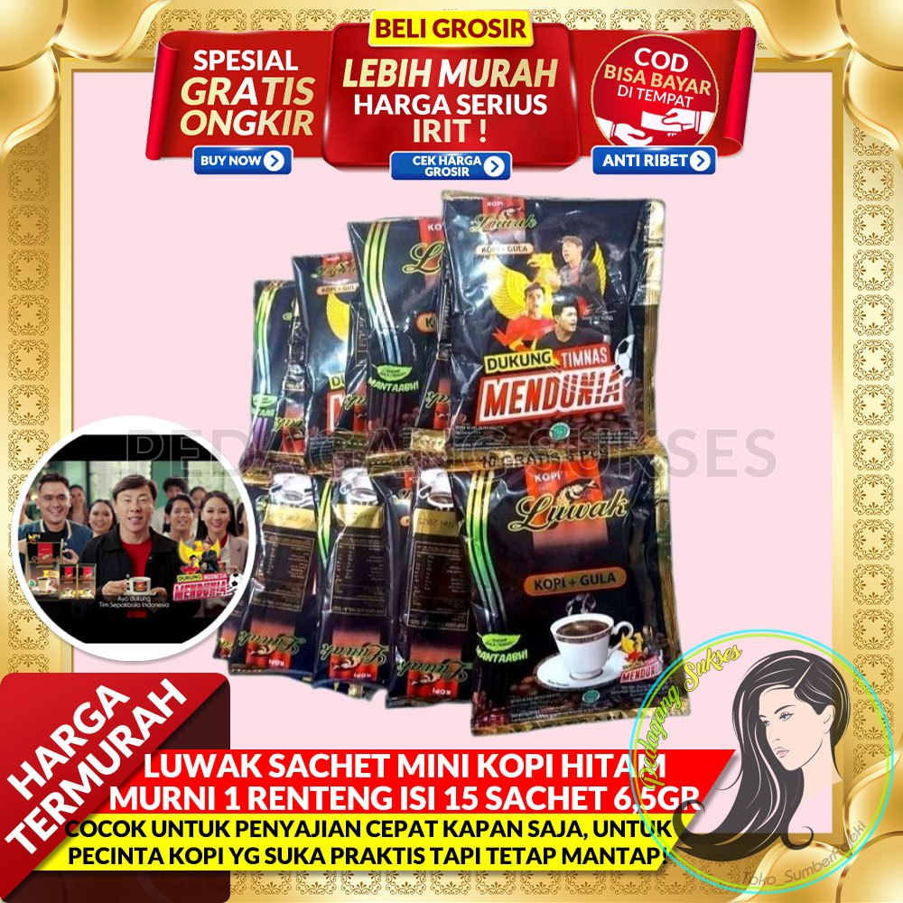 

[PEDAGANG MURAH] KOPI LUWAK KOPI + GULA RENTENG SACHET 23GR SACHET MINI 6,5GR KOPI HITAM MURNI 1 Renceng isi 15 sachet 6,5gr 23gr