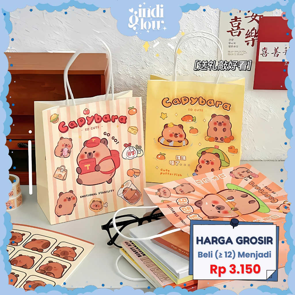

IG Paper Bag Tas Kado Tas Hadiah Ulang Tahun Karakter Capybara Goodie Bag Bingkisan Tas Tenteng