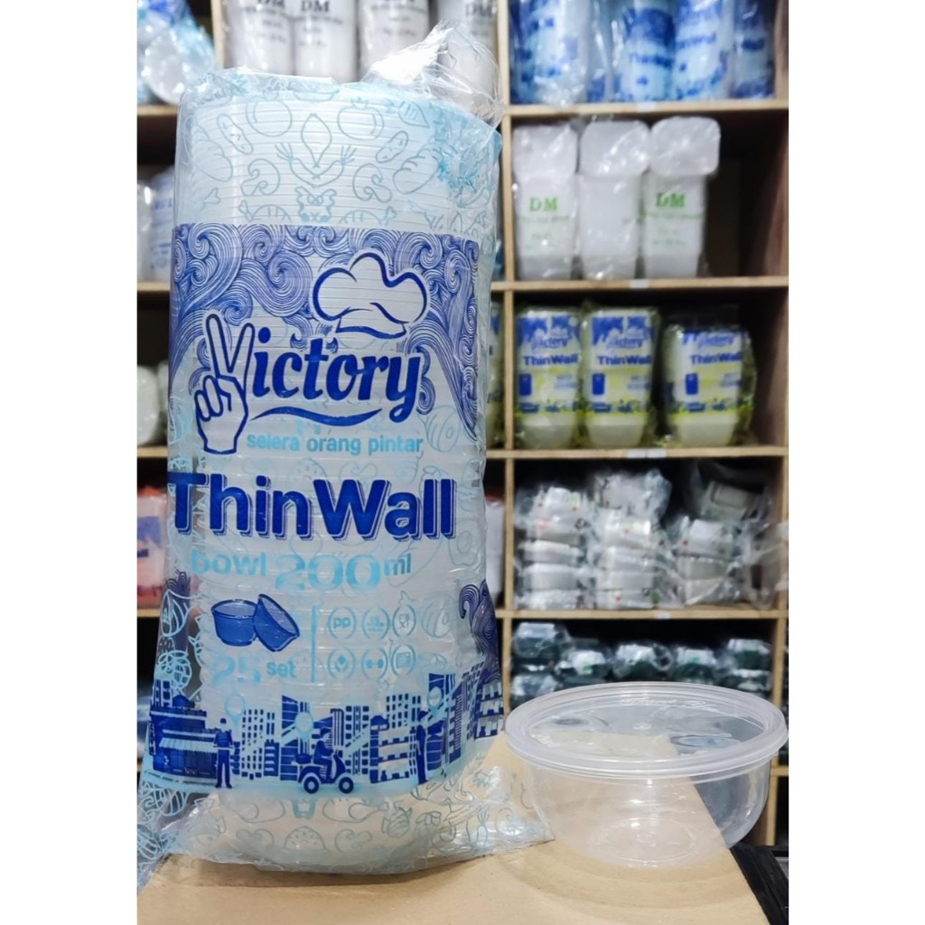 Thinwall Roundbowl 200ml Dengan Tutup / Mangkok Plastik / Food Container Bowl / Cup Puding - VICTORY