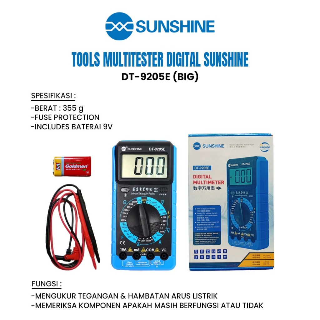 MULTIMETER AVOMETER DIGITAL SUNSHINE MODEL DT-9205E / Multimeter Digital Sunshine DT-9205E Original