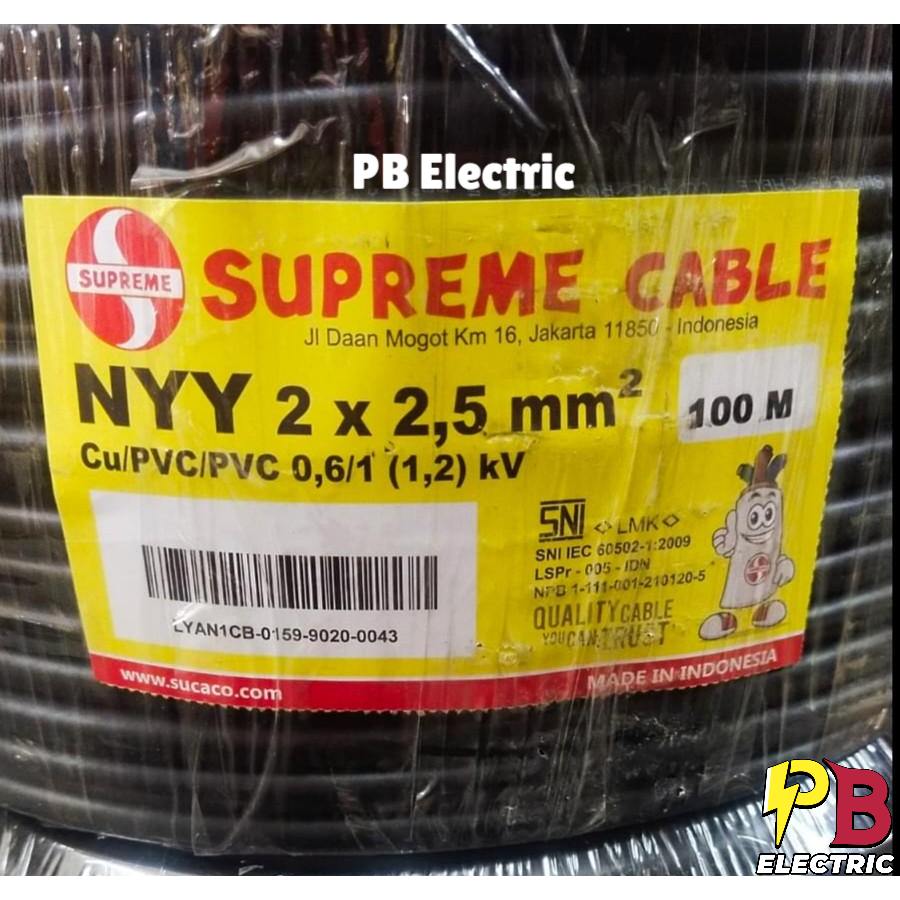 Kabel NYY 2 x 2.5 mm Merk Supreme / Kabel NYY 2x2.5 mm Supreme / Supreme NYY 2 x 2.5 mm (2 Ukuran)