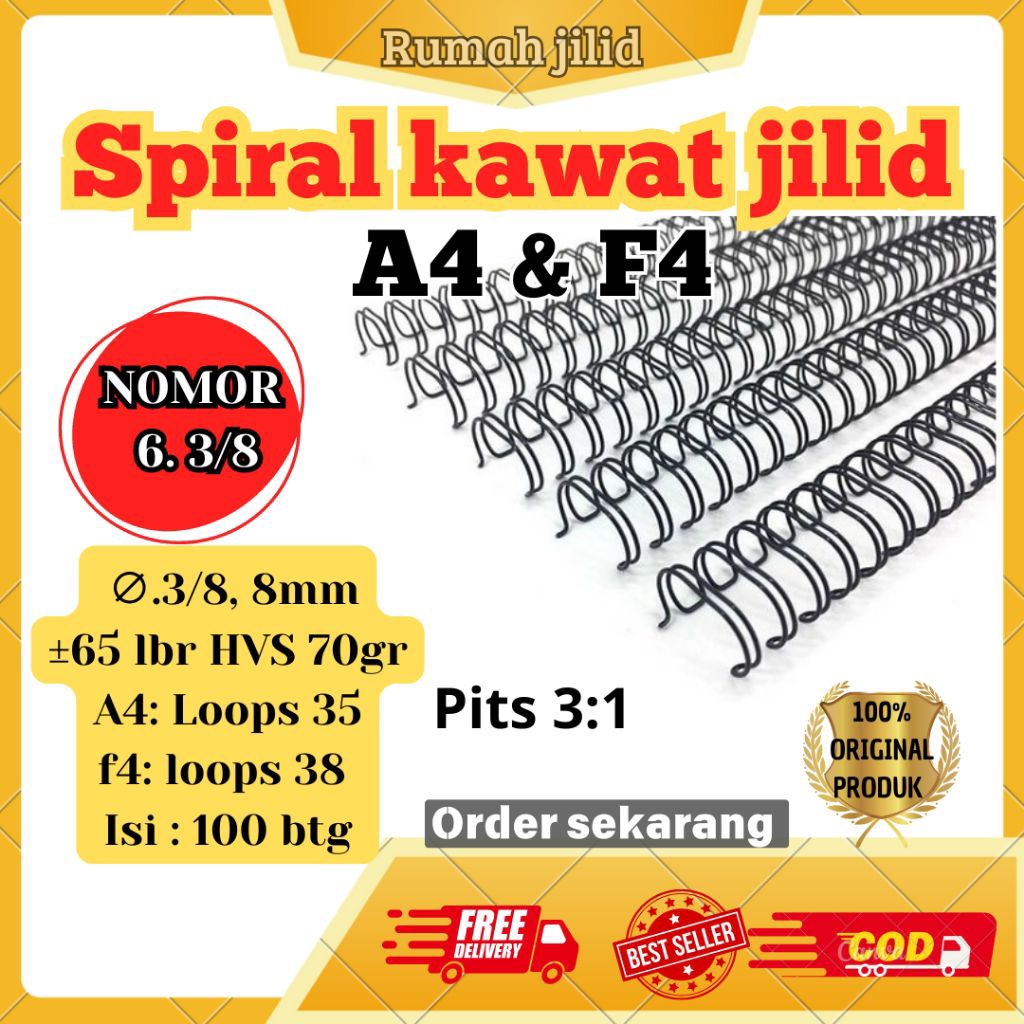 

kawat spiral spiral kawat jilid no 6 3/8 a4 dan f4 isi 100 batang murah