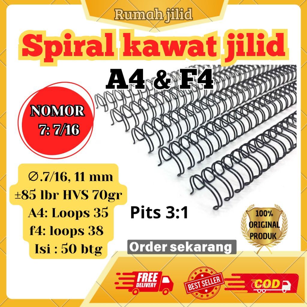 

spiral kawat kawat spiral jilid no 7. 7/16 A4 dan F4 isi 100 batang murah
