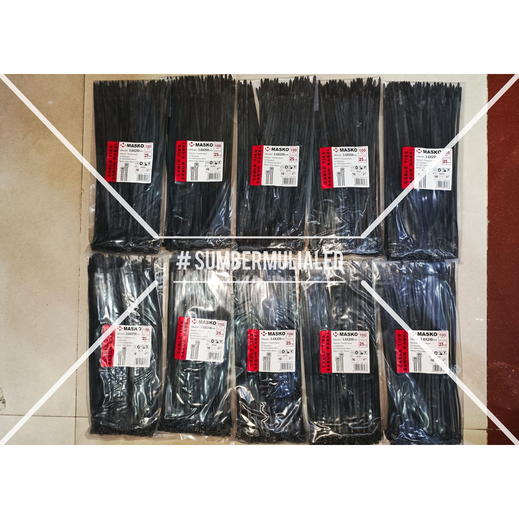 

[ PER PAKET ISI 10 PACK ] Masko Kabel Ties Nilon 25cm 30cm 35cm / Cable Tie Nylon 3,6 x 250 / 4,8 x 250 / 3,6 x 300 / 4,8 x 350 Tebal Berkualitas isi 100 pcs Warna Hitam & Putih
