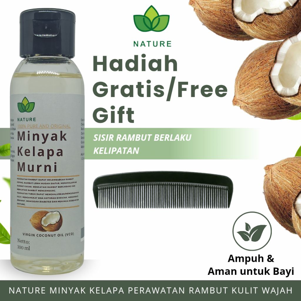 Nature Minyak Kelapa Murni | Perawatan Rambut, Pelembap Kulit, Ruam Popok Bayi Wajah Glowing Alami