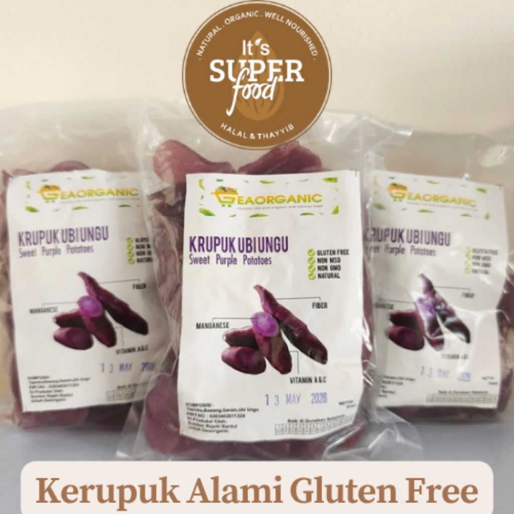 

Kerupuk Ubi Ungu Mentah Alami Gea Organic Gluten Free 200 gram | Kerupuk Sehat