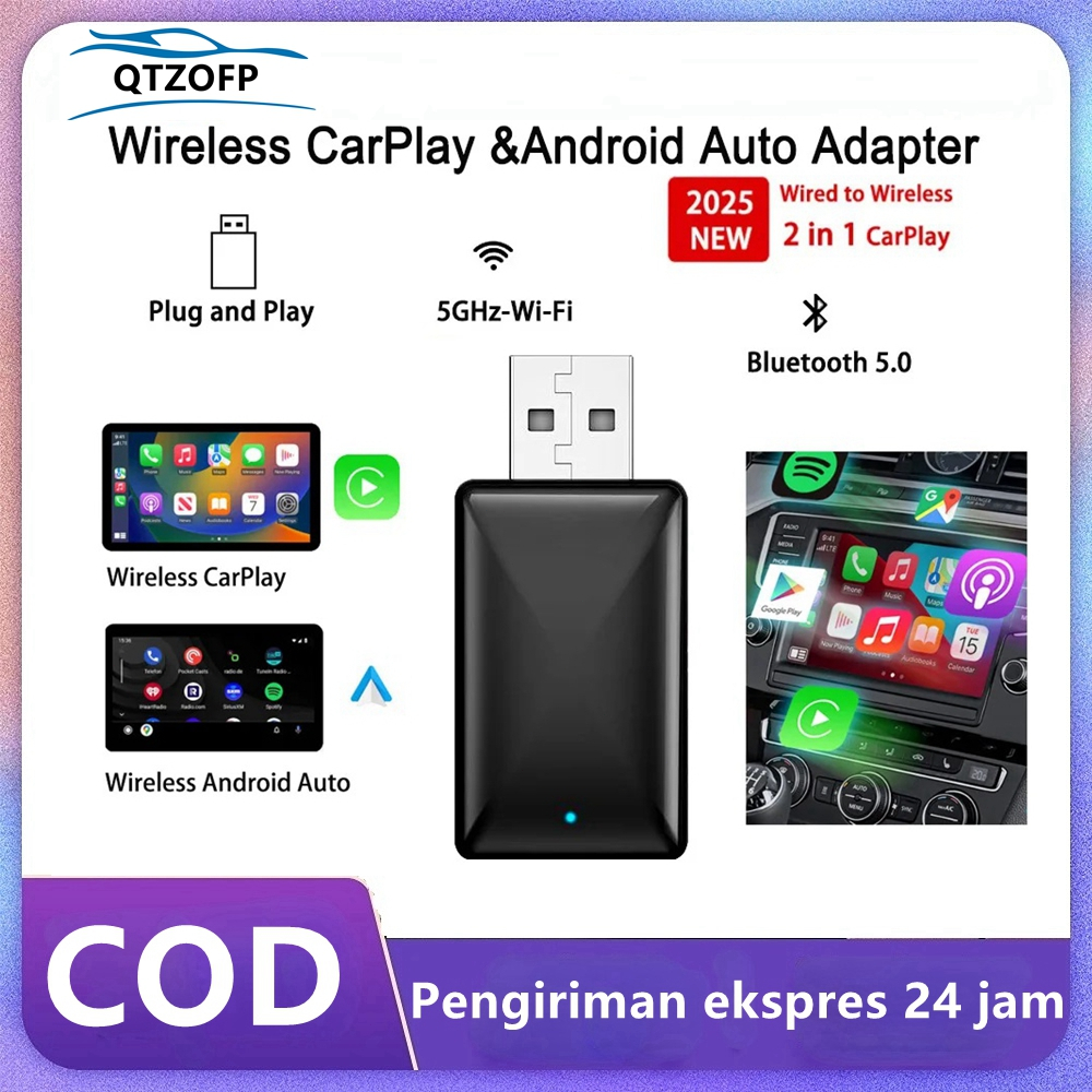 2 in 1 Wireless Apple CarPlay Wireless CarPlay android auto adapter untuk mobil kabel pabrik, CarPla