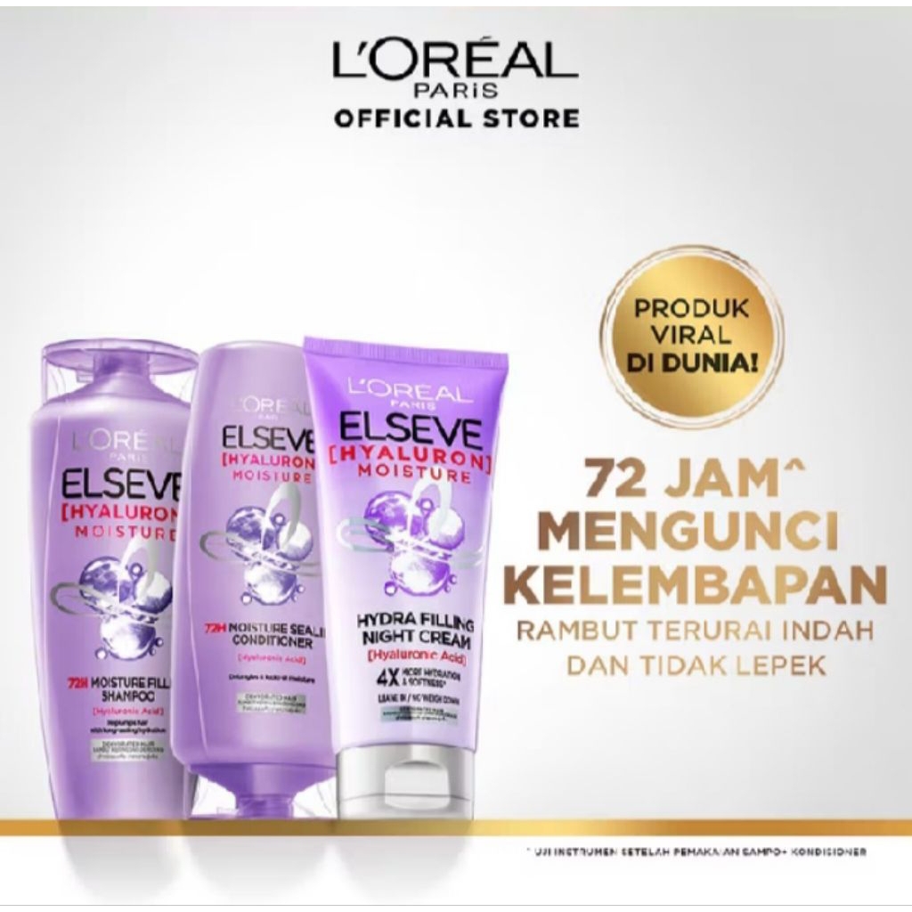Loreal Elseve Hyaluronic Conditioner 280 ml + Hyaluronic Shampoo 280 ml + Hyaluronic Night Cream 150