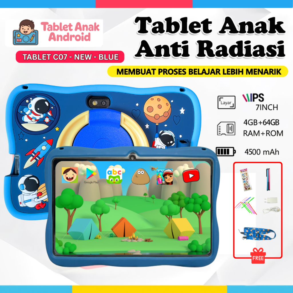 TABLET ANAK ANDROID Untuk Belajar C07 / Tablet Android Belajar Anak / Layar Sentuh 7 Inch Wifi Only