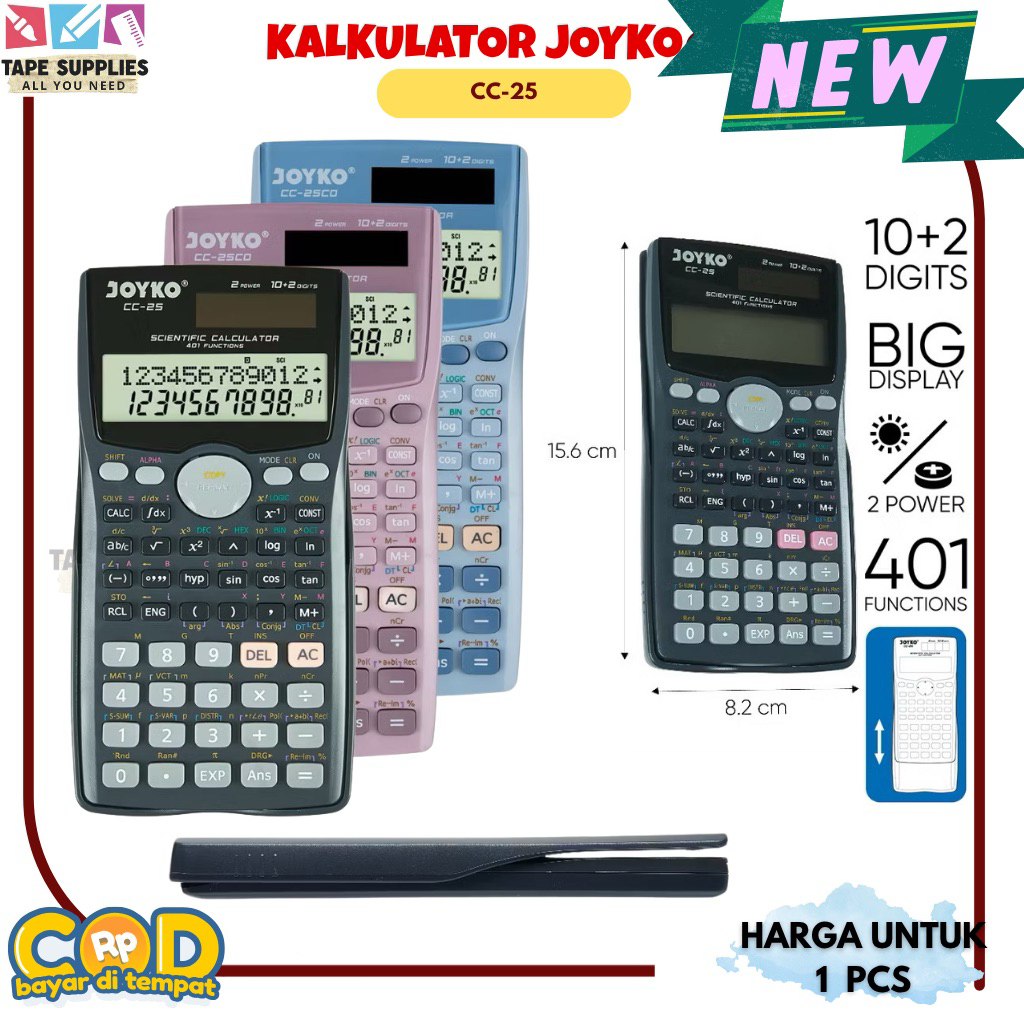 

JOYKO Scientific Calculator Kalkulator CC-25 – 401 Fungsi, Tenaga Surya & Baterai