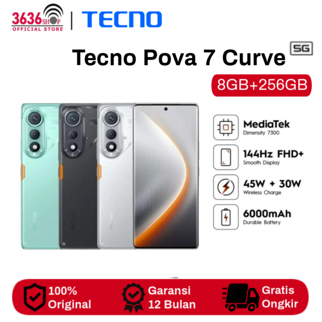 Tecno Pova Curve 5G 8GB/256GB, 5500mmAh + Bypass Charging 2.0 , Mediatek D7300 Ultimate 5G, 6,78" Cu